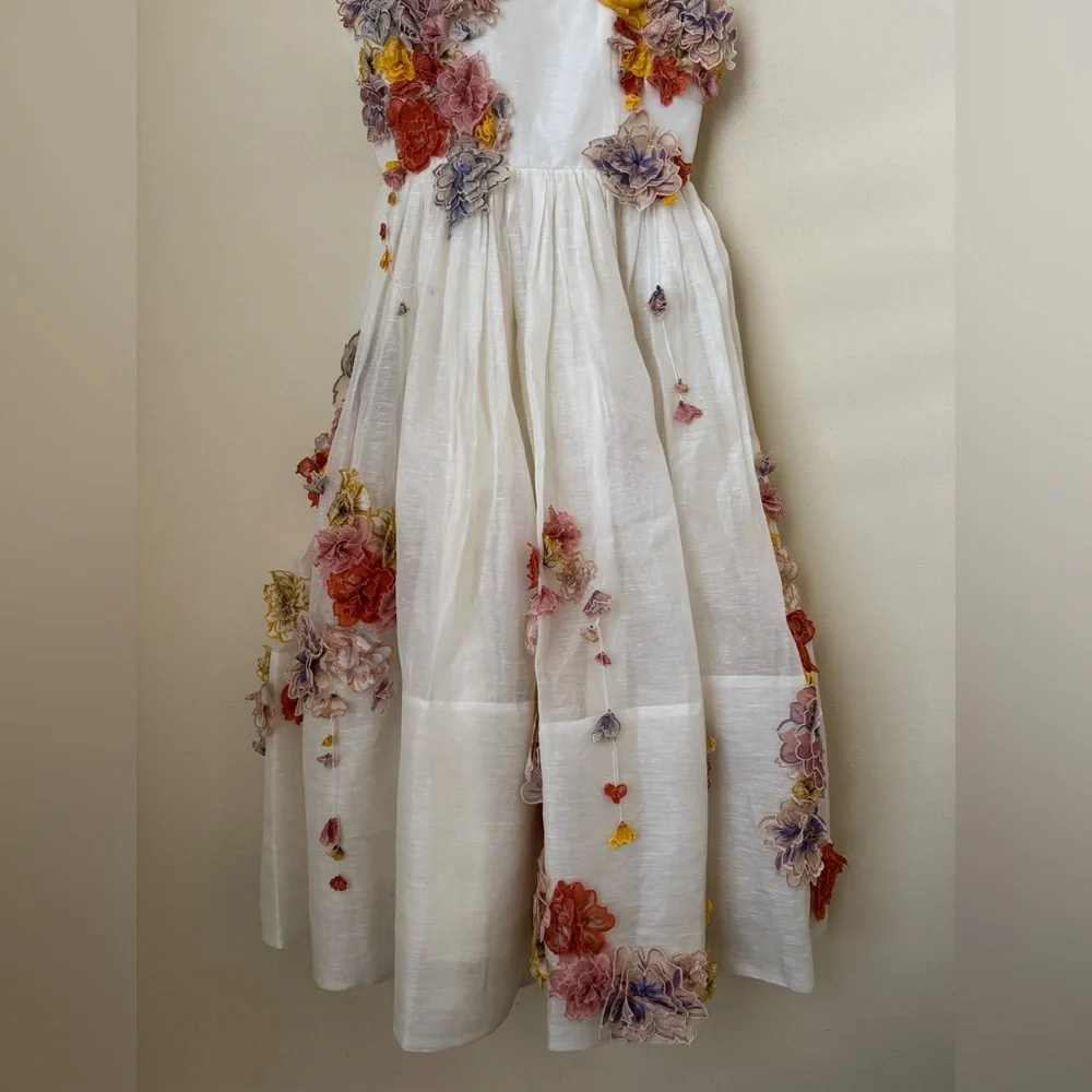 Zimmermann New Postcard Midi Dress Floral Applique White Size 1 - Picture 2 of 9